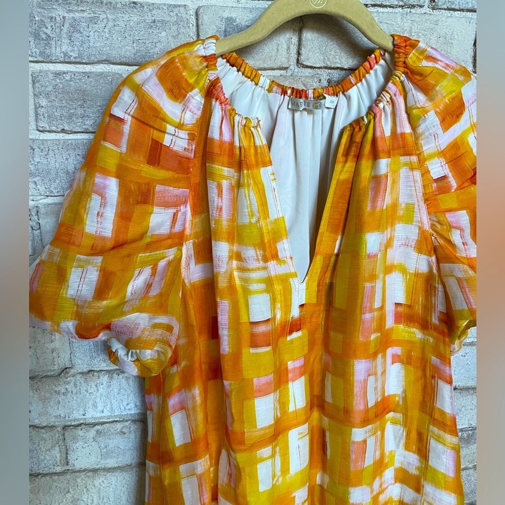 MARIE OLIVER Greta Golden Madras Mini Dress XS